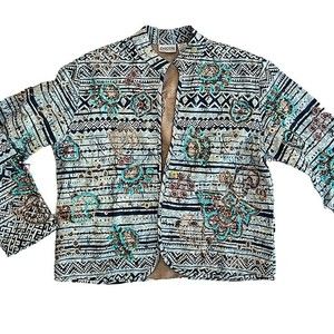 Chico’s Linen Blend Boho Embroidered Jacket with Sequins Size 0